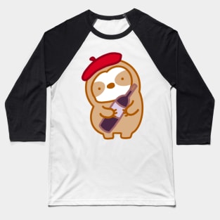 Cute Parisian Wine Sloth Baseball T-Shirt